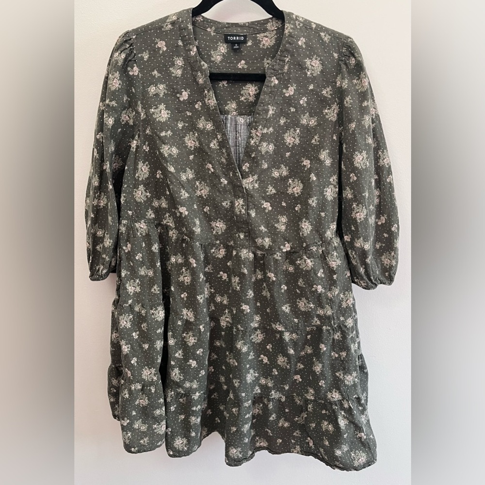 Torrid Olive Floral Dress